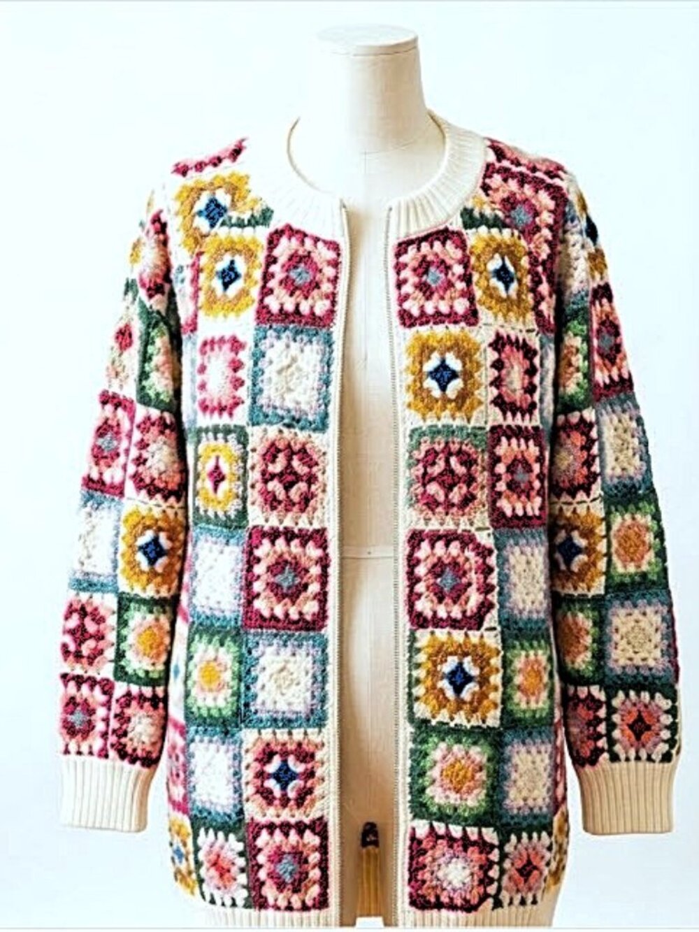Farm Rio Multicolor Front-zip Crochet Cardigan Size S/M